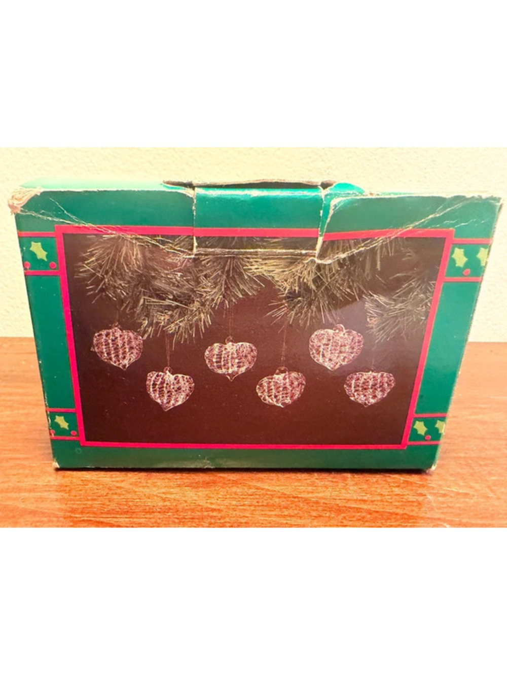 Vintage House of Lloyd Spun Glass Heart Ornaments Set of 5 w/ Original Box